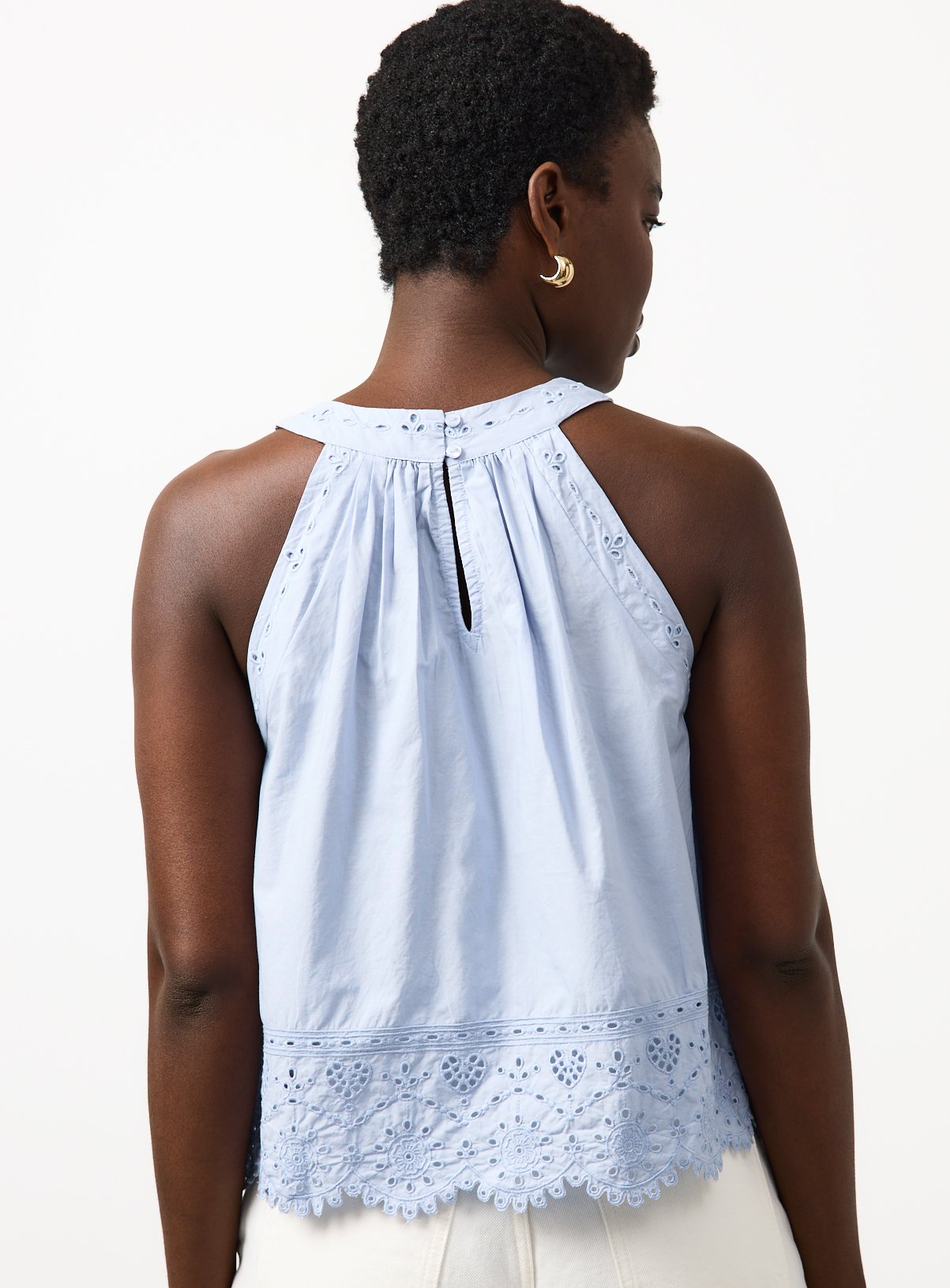 Light Blue Broderie Detail Halter Neck Shell Top 20 - Image 4 thumbnail
